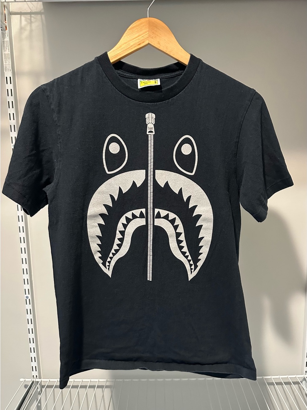Bape Black Tee with Silver Shark Face Graphic